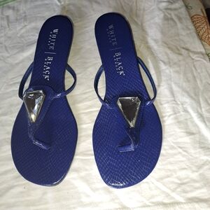 White Black Market Navy Sandals with Gem Accent